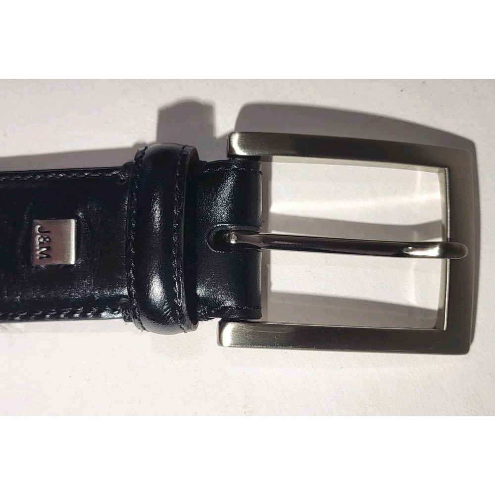 Johnston & Murphy Men's Black Leather Dress Belt Size 36/1.5" Silver Buckle - Picture 2 of 8
